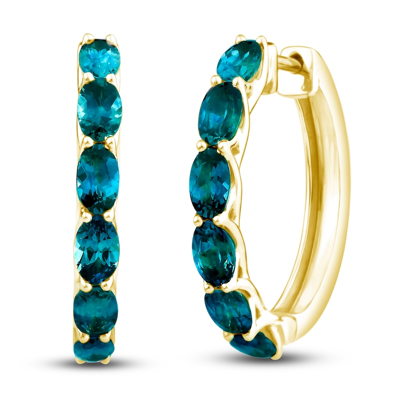 Main Image 1 of Montana Blue Oval-Cut Natural Sapphire Hoop Earrings 14K Yellow Gold