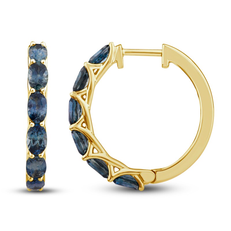 Main Image 2 of Montana Blue Oval-Cut Natural Sapphire Hoop Earrings 14K Yellow Gold
