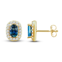 Montana Blue Natural Sapphire Stud Earrings 1/4 ct tw Diamonds 14K Yellow Gold