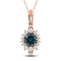Montana Blue Natural Sapphire Pendant Necklace 1/4 ct tw Diamonds 14K Rose Gold 18&quot;