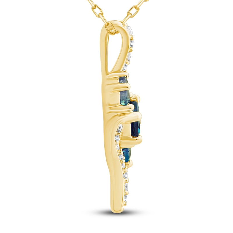 Main Image 2 of Montana Blue Round-Cut Natural Sapphire Pendant Necklace 1/20 ct tw Diamonds 14K Yellow Gold 18"