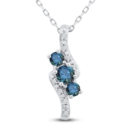 Montana Blue Natural Sapphire Pendant Necklace 1/20 ct tw Diamonds 14K White Gold 18&quot;