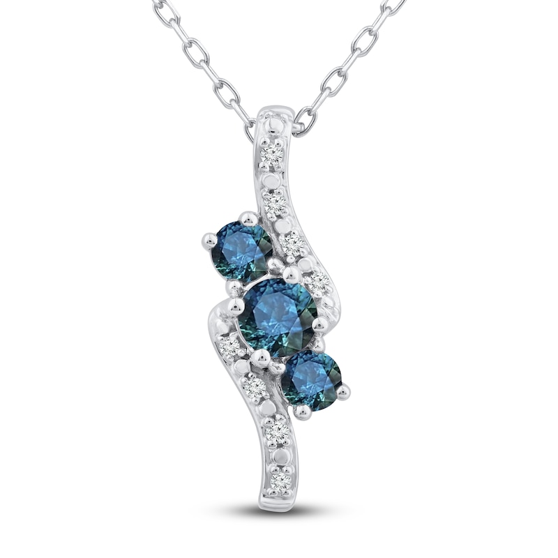 Montana Blue Round-Cut Natural Sapphire Pendant Necklace 1/20 ct tw Diamonds 14K White Gold 18"
