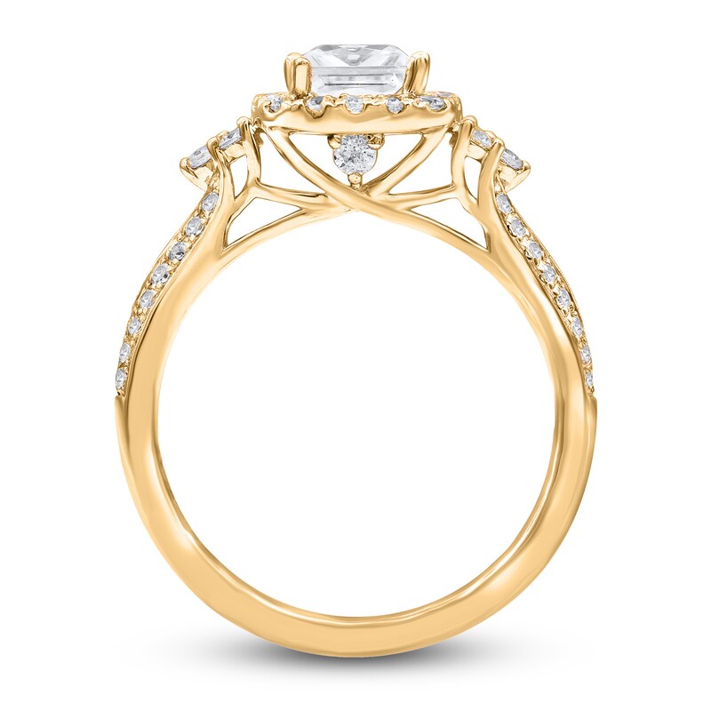 Main Image 2 of Princess & Round-Cut Diamond Halo Ring 1-1/5 ct tw 14K Yellow Gold