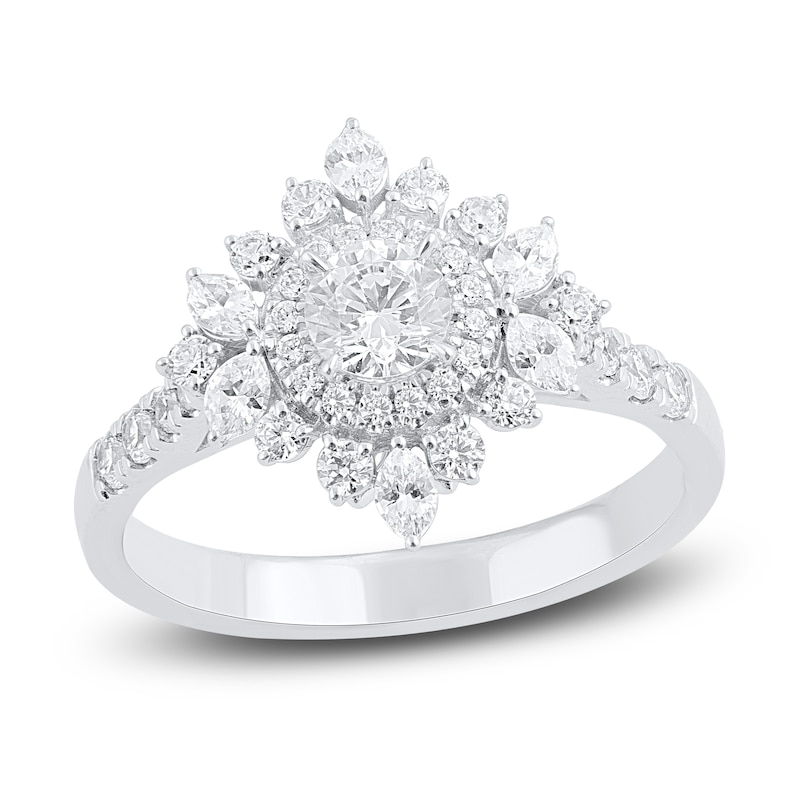 Main Image 1 of Marquise & Round-Cut Diamond Ring 1 ct tw 14K White Gold