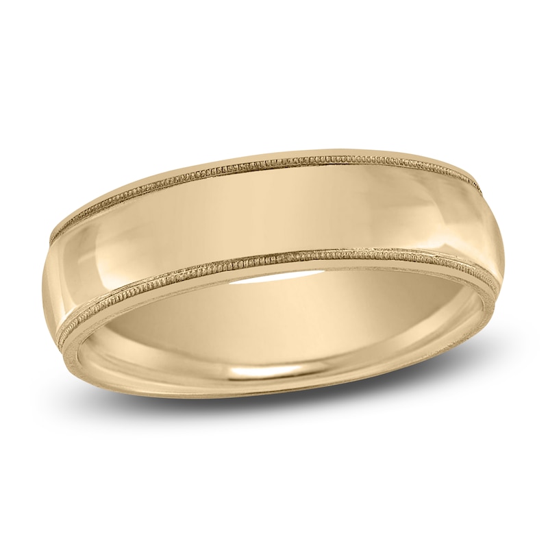 Main Image 1 of Milgrain Beveled Wedding Band 14K Yellow Gold 7mm