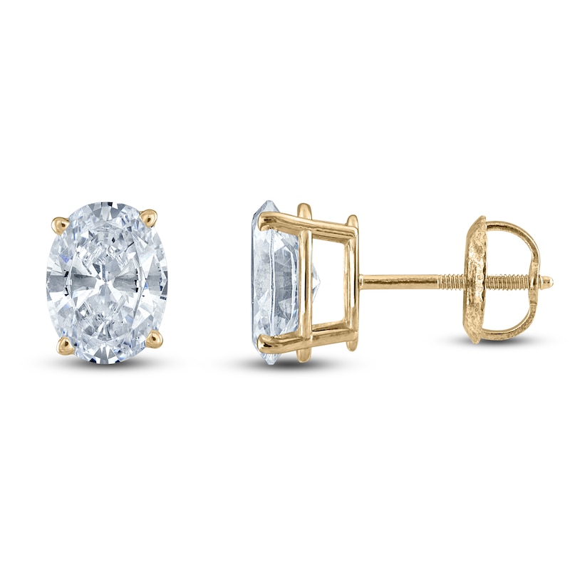 Main Image 1 of Oval-Cut Lab-Grown Diamond Solitaire Stud Earrings 5 ct tw 14K Yellow Gold (F/SI2)