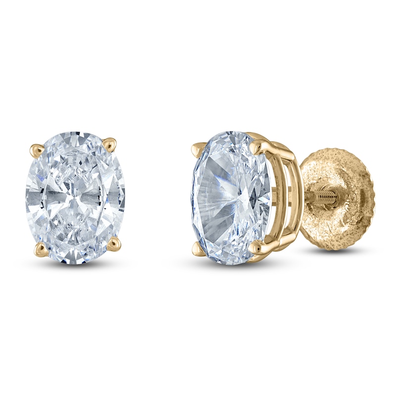 Main Image 2 of Oval-Cut Lab-Grown Diamond Solitaire Stud Earrings 5 ct tw 14K Yellow Gold (F/SI2)