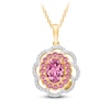 Thumbnail Image 1 of Kallati Oval-Cut Natural Pink Sapphire & Diamond Scalloped Halo Frame Necklace 1/5 ct tw 14K Yellow Gold 18"