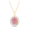 Thumbnail Image 2 of Kallati Oval-Cut Natural Pink Sapphire & Diamond Scalloped Halo Frame Necklace 1/5 ct tw 14K Yellow Gold 18"