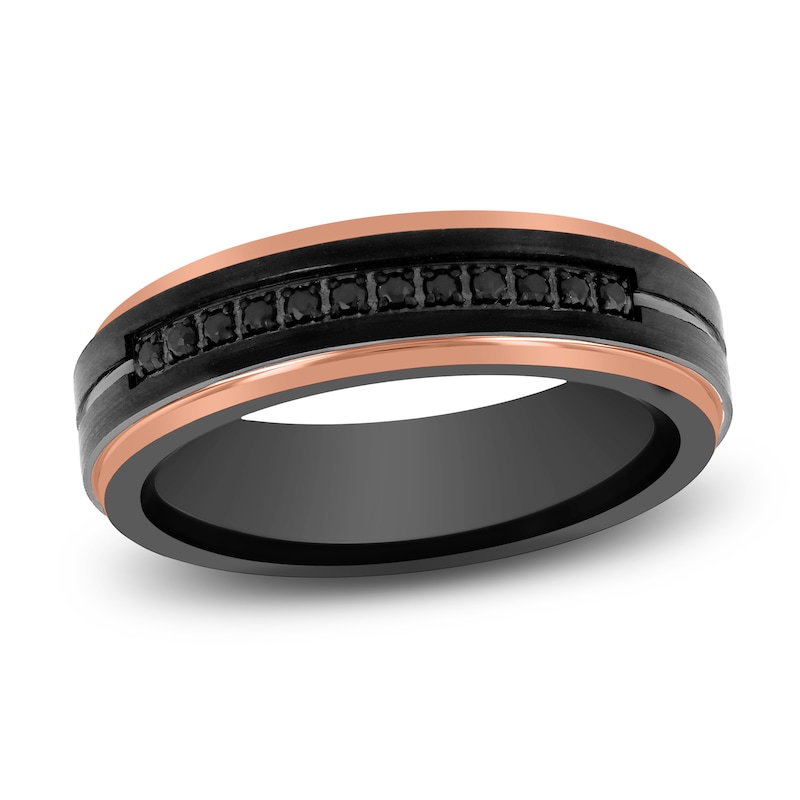 Main Image 1 of Men's Black Diamond Wedding Band 1/8 ct tw Black & Rose Ion-Plated Tungsten Carbide 6mm