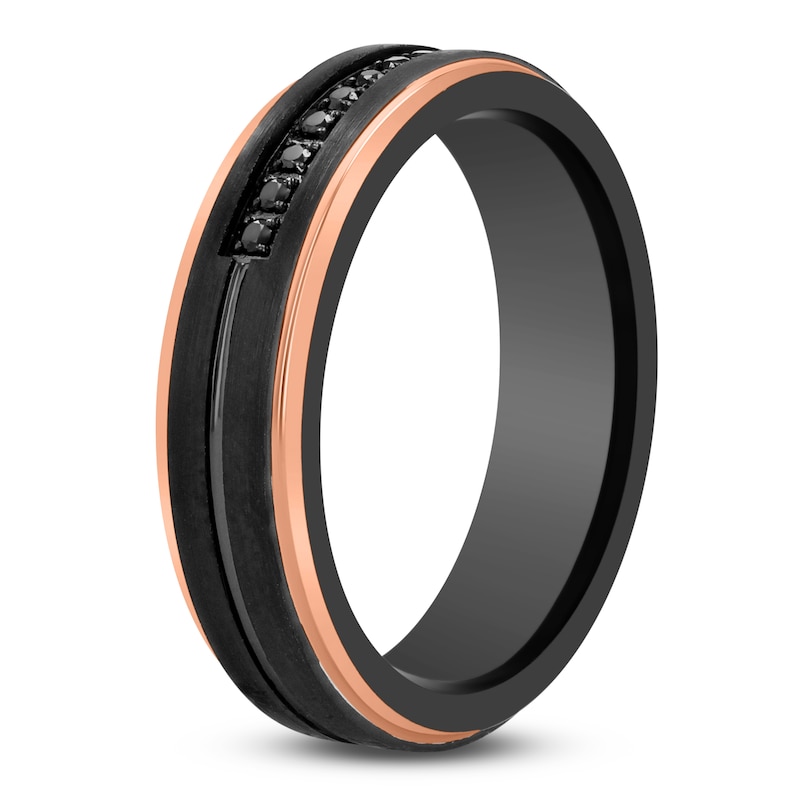 Main Image 2 of Men's Black Diamond Wedding Band 1/8 ct tw Black & Rose Ion-Plated Tungsten Carbide 6mm