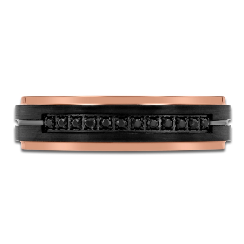 Main Image 3 of Men's Black Diamond Wedding Band 1/8 ct tw Black & Rose Ion-Plated Tungsten Carbide 6mm