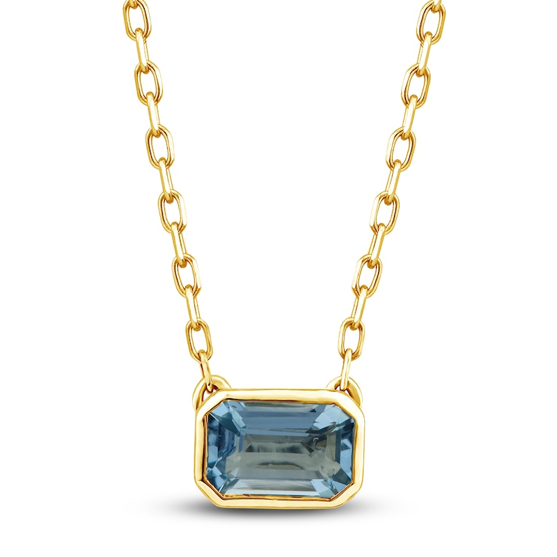 Rectangle-Cut Natural Aquamarine Bezel Solitaire Necklace 10K Yellow Gold 18"