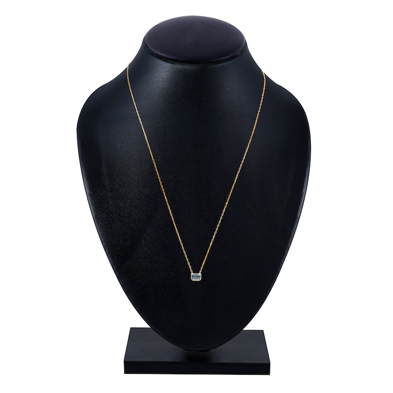 Main Image 4 of Rectangle-Cut Natural Aquamarine Bezel Solitaire Necklace 10K Yellow Gold 18"