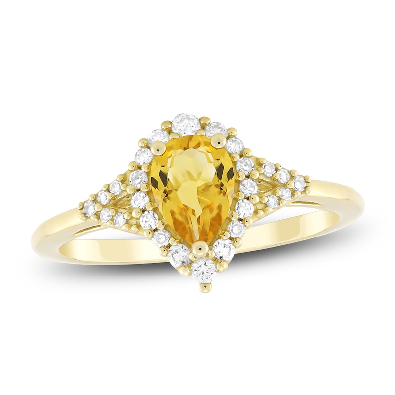 Main Image 1 of Pear-Shaped Natural Citrine & Diamond Ring 1/5 ct tw 10K Yellow Gold