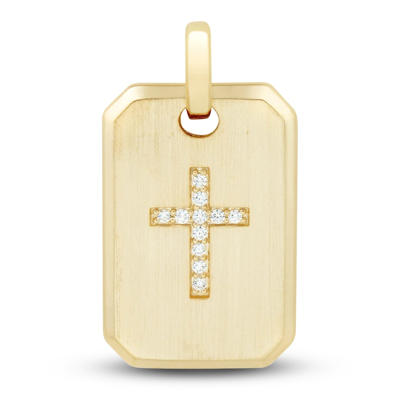 Main Image 1 of Men's Diamond Cross Dog Tag Charm 1/6 ct tw 10K Yellow Gold