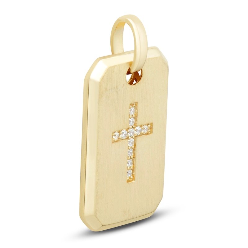 Main Image 2 of Men's Diamond Cross Dog Tag Charm 1/6 ct tw 10K Yellow Gold