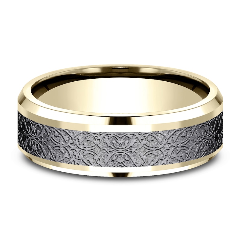Main Image 3 of Men's Ottoman Pattern Comfort-Fit Wedding Band 7mm 14K Yellow Gold & Matte Dark Gray Tantalum