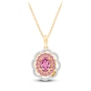 Thumbnail Image 1 of Kallati Oval-Cut Natural Pink Sapphire & Diamond Scalloped Halo Frame Necklace 1/4 ct tw 14K Yellow Gold 18"