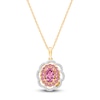 Thumbnail Image 2 of Kallati Oval-Cut Natural Pink Sapphire & Diamond Scalloped Halo Frame Necklace 1/4 ct tw 14K Yellow Gold 18"