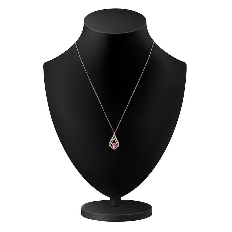 Main Image 3 of Kallati Oval-Cut Natural Pink Sapphire & Diamond Teardrop Necklace 1/6 ct tw 14K Yellow Gold 18"