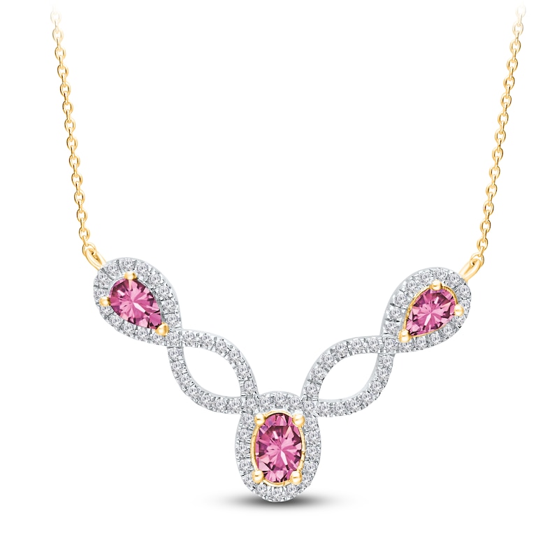 Main Image 1 of Kallati Oval-Cut & Pear-Shaped Natural Pink Sapphire & Diamond Necklace 3/8 ct tw 14K Yellow Gold 18"