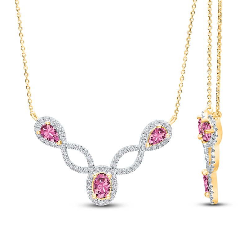 Main Image 2 of Kallati Oval-Cut & Pear-Shaped Natural Pink Sapphire & Diamond Necklace 3/8 ct tw 14K Yellow Gold 18"