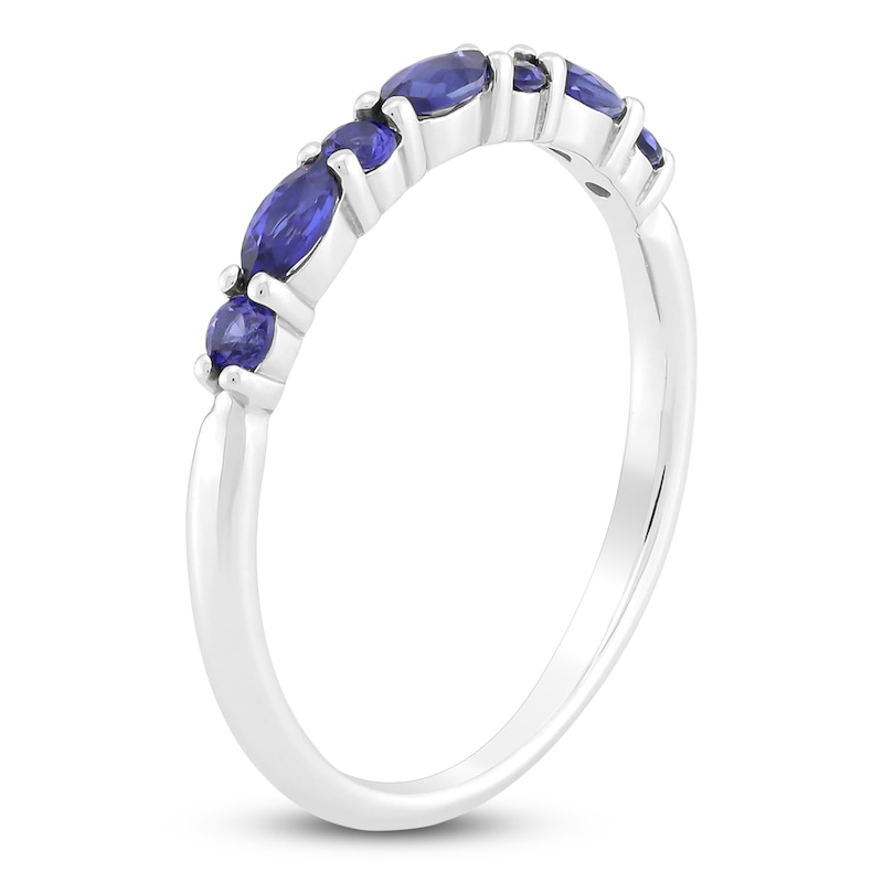 Main Image 2 of Marquise & Round-Cut Blue Lab-Created Sapphire Stackable Ring 10K White Gold