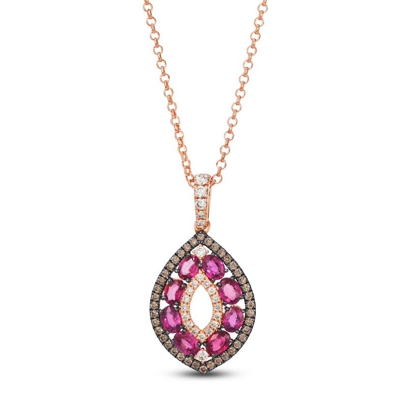 Main Image 1 of Le Vian Oval-Cut Ruby Marquise-Shaped Necklace 1/2 ct tw Diamonds 14K Strawberry Gold 19"