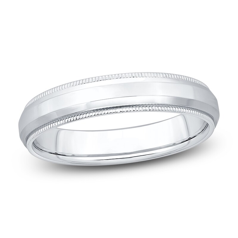Main Image 1 of Men's Polished Milgrain Wedding Band 14K White Gold 4.3mm