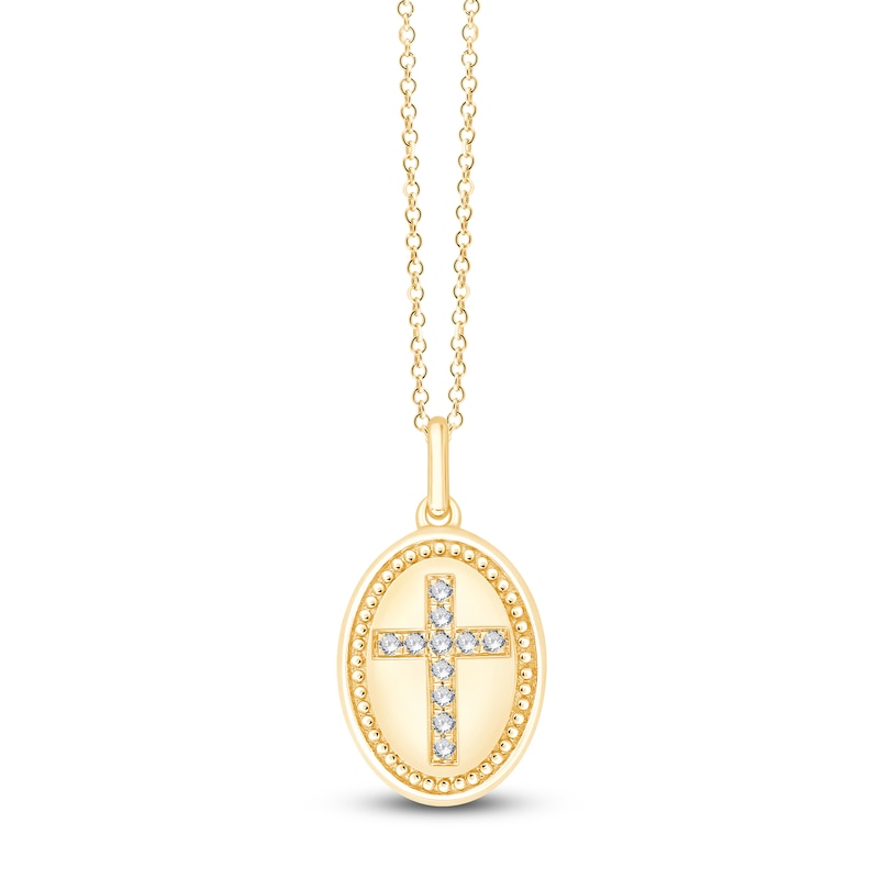 Main Image 1 of Children's Diamond Cross Oval Locket Necklace 1/15 ct tw 14K Yellow Gold 13"