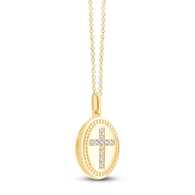 Main Image 2 of Children's Diamond Cross Oval Locket Necklace 1/15 ct tw 14K Yellow Gold 13"