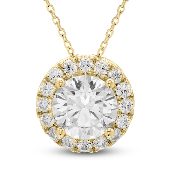 Diamond Halo Necklace 3 ct tw 14K Yellow Gold 18