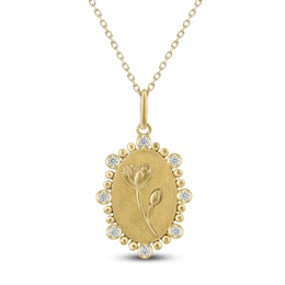 Water Lily Birth Flower Diamond Necklace 1/4 ct tw 10K Yellow Gold 18"