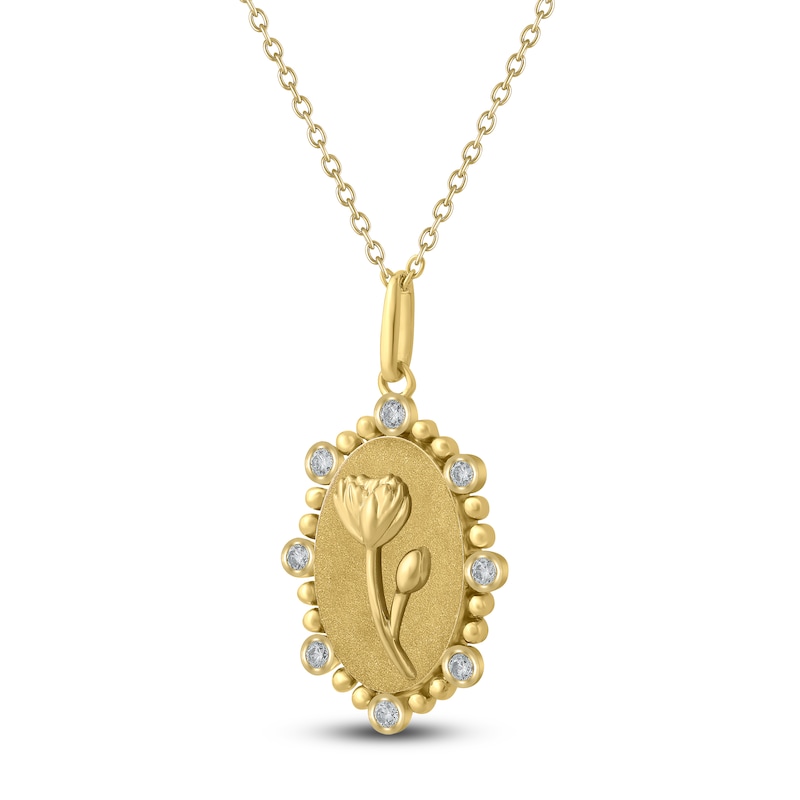 Main Image 2 of Water Lily Birth Flower Diamond Necklace 1/4 ct tw 10K Yellow Gold 18"