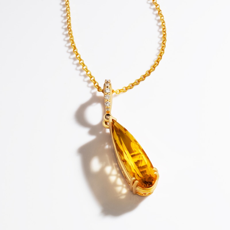 Main Image 3 of Le Vian Silhouette Elongated Pear-Shaped Natural Citrine Necklace 1/15 ct tw 14K Honey Gold 19"