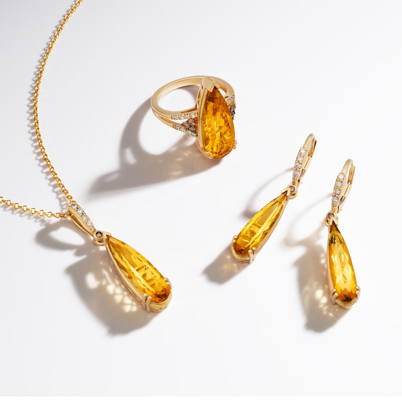 Main Image 4 of Le Vian Silhouette Elongated Pear-Shaped Natural Citrine Necklace 1/15 ct tw 14K Honey Gold 19"