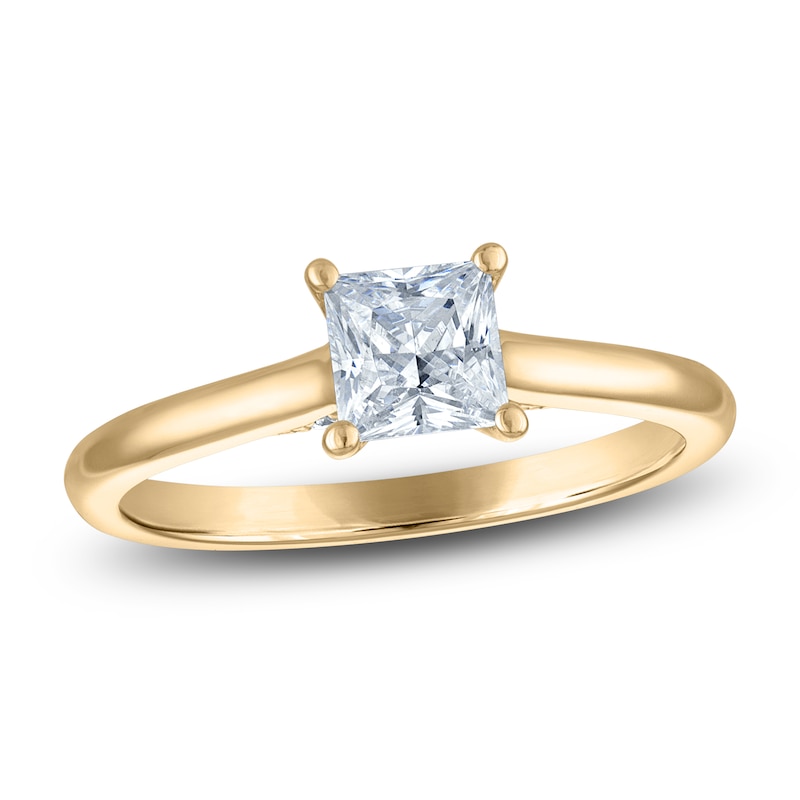 Main Image 1 of Princess-Cut Lab-Grown Diamond Solitaire Plus Engagement Ring 7/8 ct tw 18K Yellow Gold (VS2/F)