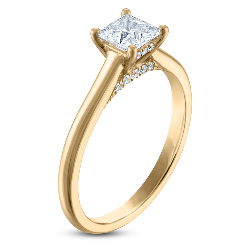 Main Image 2 of Princess-Cut Lab-Grown Diamond Solitaire Plus Engagement Ring 7/8 ct tw 18K Yellow Gold (VS2/F)