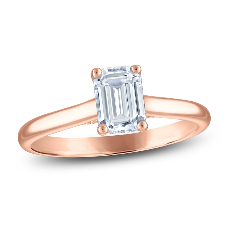 Main Image 1 of Emerald-Cut Lab-Grown Diamond Solitaire Plus Engagement Ring 1 ct tw 18K Rose Gold (VS2/F)