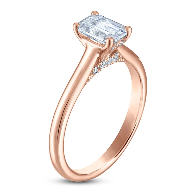 Main Image 2 of Emerald-Cut Lab-Grown Diamond Solitaire Plus Engagement Ring 1 ct tw 18K Rose Gold (VS2/F)
