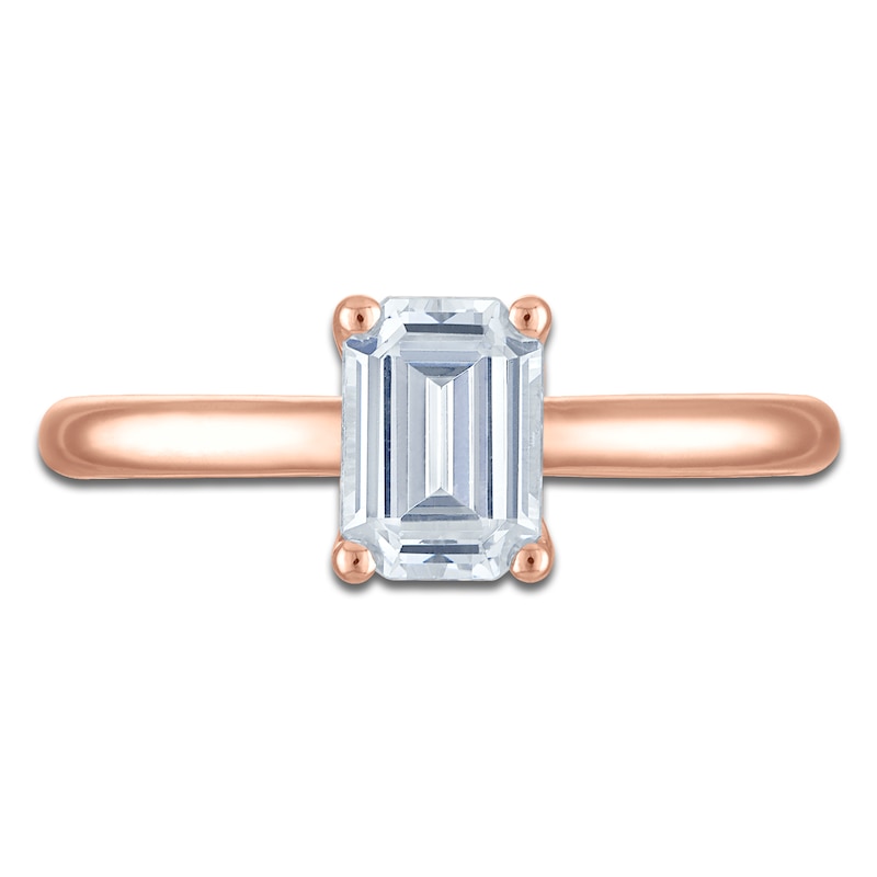 Main Image 3 of Emerald-Cut Lab-Grown Diamond Solitaire Plus Engagement Ring 1 ct tw 18K Rose Gold (VS2/F)