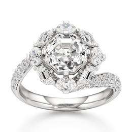 J'Lure Octagon Step-Cut Lab-Grown Diamond Halo Bypass Engagement Ring 3-1/6 ct tw 18K White Gold