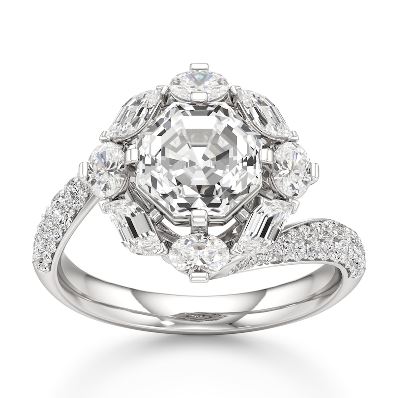 Main Image 1 of J'Lure Octagon Step-Cut Lab-Grown Diamond Halo Bypass Engagement Ring 3-1/6 ct tw 18K White Gold