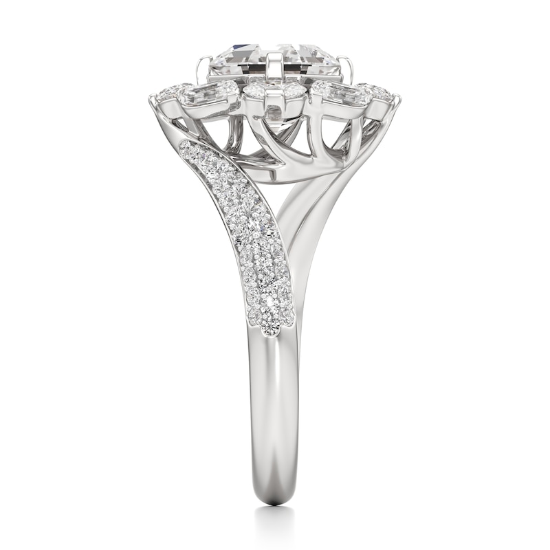 Main Image 3 of J'Lure Octagon Step-Cut Lab-Grown Diamond Halo Bypass Engagement Ring 3-1/6 ct tw 18K White Gold