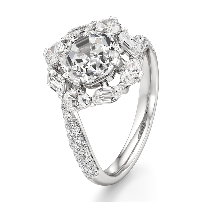 Main Image 4 of J'Lure Octagon Step-Cut Lab-Grown Diamond Halo Bypass Engagement Ring 3-1/6 ct tw 18K White Gold