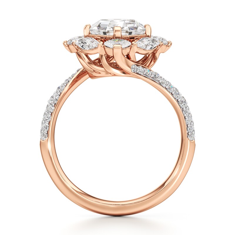 Main Image 2 of J'Lure Octagon Step-Cut Lab-Grown Diamond Halo Bypass Engagement Ring 3-1/6 ct tw 18K Rose Gold