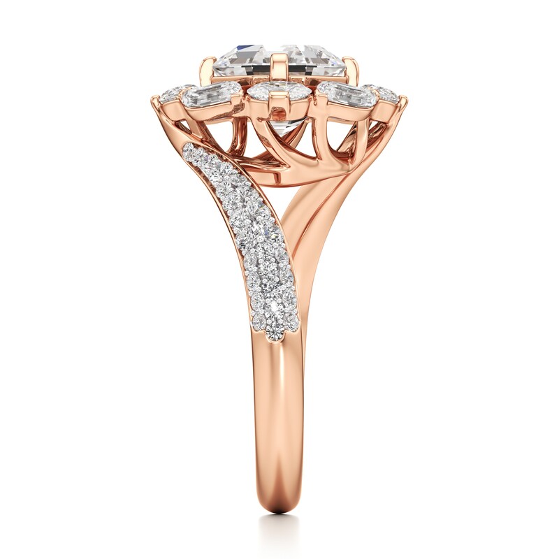 Main Image 3 of J'Lure Octagon Step-Cut Lab-Grown Diamond Halo Bypass Engagement Ring 3-1/6 ct tw 18K Rose Gold
