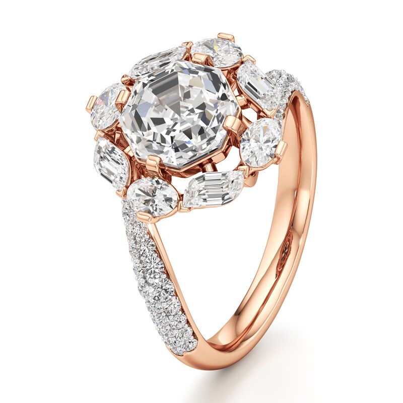 Main Image 4 of J'Lure Octagon Step-Cut Lab-Grown Diamond Halo Bypass Engagement Ring 3-1/6 ct tw 18K Rose Gold